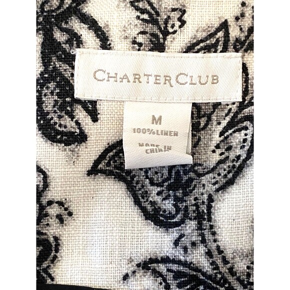 CHARTER CLUB Women's M 100% LINEN Shirt Jacket Black White Floral Paisley Button - Picture 9 of 10